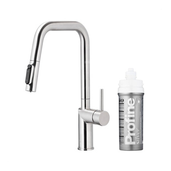DUERO PURE STYLE PULL-OUT BATERIA KUCHENNA Z FUNKCJĄ FILTRACJI WODY I WYCIĄGANĄ WYLEWKĄ, STAL NIERDZEWNA + ZESTAW FILTRUJĄCY PROFINE SILVER S