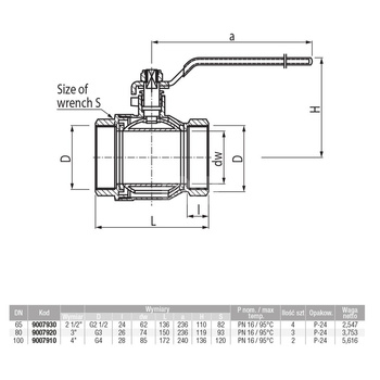 Zawór kulowy VALVEX Onyx mosiądz niklowany, PN16 4'' GW, uchwyt: dźwignia