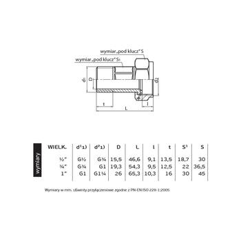 5120 DN20-B PN16 Złączka do wodomierza (śrubunek) DN20-B PN-M-54912 CuZn
