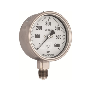 Manometr z rurką Bourdona AFRISO RF chemiczny 0/600 bar G1/2B ekscentryczne fi 160 mm, kl. 1,0%