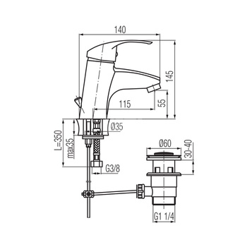 ANGELO Bateria umywalkowa stojąca ze spustem