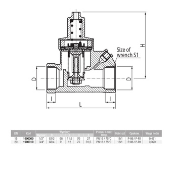 Regulator ciśnienia wody VALVEX Cetus mosiądz, gwxgw 3/4'', 16 bar