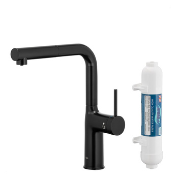 DUERO PURE MOVE PULL-OUT Bateria kuchenna z funkcją filtracji wody i wyciąganą wylewką, Czarna + Filtr HYDRO+
