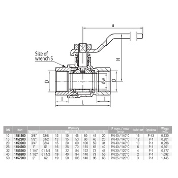 Zawór kulowy VALVEX Tryton mosiądz niklowany, PN40 1'' GW, uchwyt: dźwignia