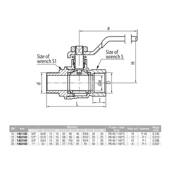 Zawór kulowy VALVEX Tryton mosiądz niklowany, PN40 1/2'' GZ x GW, uchwyt: dźwignia