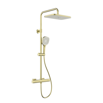 Deszczownia Malaga z baterią termostatyczną, natryskową, ścienną, PVD brushed light gold