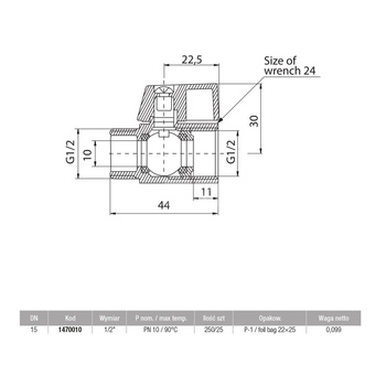 Zawór kulowy VALVEX Mini mosiądz chromowany, PN10 1/2'' GZ x GW, uchwyt: dźwignia
