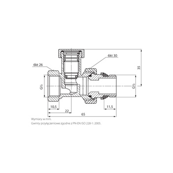 PHA-031A G1/2 WZ PN10 DN15 Zawór grzejnikowy odcinający P gwint samouszczelniający CuZn-C PN-M-75002