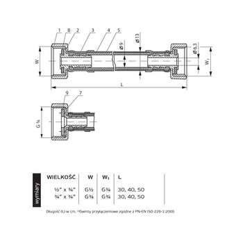 PHA-9125 G3/4xG3/4 50cm WW PN12 DN8 Przyłącze elastyczne CuZn-EPDM-304