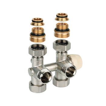 Zawór podwójny Therafix Uniwersal z zespolonym zaworem termostatycznym z wkładką SX, przyłącze grzejnika 3/4" gza., uszczelnienie płaskie  plus stożek, w zestawie nypel redukcyjny na 1/2" oraz osłona ozdobna: biała