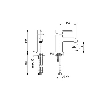 Bateria umywalkowa stojąca KFA Armatura MOZA click clack, chrom, montaż blat / otwór na baterię
