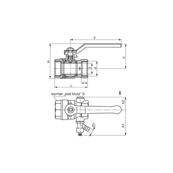 65RU G2 WW PN25 C DN50 Kurek kulowy z zaworem spustowym CuZn-C