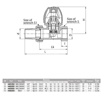 Zawór grzejnikowy VALVEX Activ prosty, połączenie 1/2'' x 1/2'' bialy