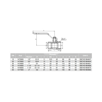 Zawór kulowy VALVEX Oro mosiądz niklowany, PN16 1 1/2'' GW, uchwyt: dźwignia