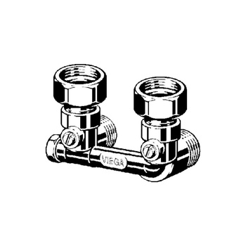 Moduł przyłączeniowy VIEGA 10970 mosiądz (niklowanie) 3/4'' zewnętrzne x 3/4'' Eurokonus, rozstaw 50 mm do grzejników