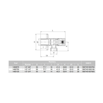 Zawór wodny VALVEX Strit GZ 1/2'' x GZ 3/8''