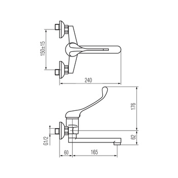 MEDICA Bateria umywalkowa ścienna z krótką wylewką