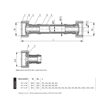 PHA-9110 G1/2xG3/8 40cm WW PN12 DN8 Przyłącze elastyczne CuZn-EPDM-304