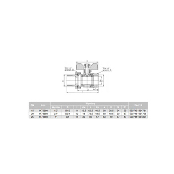 Zawór kulowy VALVEX Oro mosiądz niklowany, PN16 1'' GZ x GW z półśrubunkiem, uchwyt: motylek
