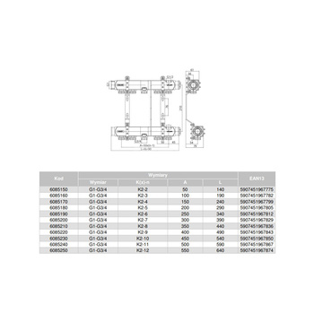 Rozdzielacz hydrauliczny VALVEX Base K2-12 stal nierdzewna 1'', odgałęzień: 12 (3/4''), do CO