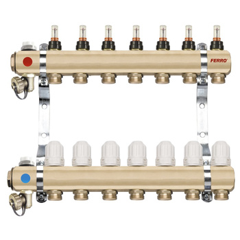 Rozdzielacz 8-drogowy z zaworami termostatycznymi i przepływomierzami, standard