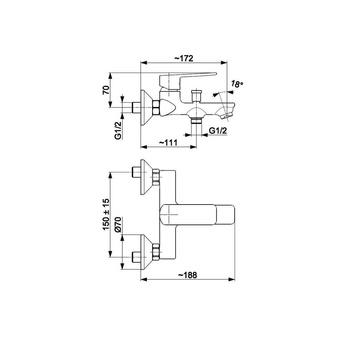 Bateria wannowa ścienna KFA Armatura AGAT, kolor chrom