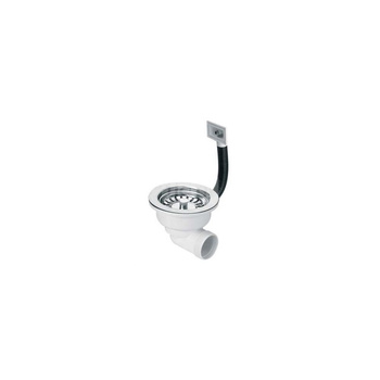 Spust zlewozmywakowy odejście poziome 11/2"x113mm z sitkiem wyciąganym ze stali nierdzewnej, przelew okrągły
