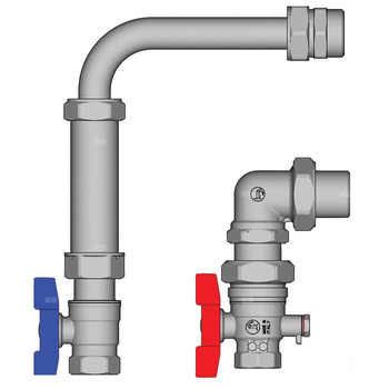 ZESTAW PRZYŁĄCZENIOWY LICZNIKA ENERGII CIEPLNEJ KĄTOWY O ROZSTAWIE 110 MM, KIESZEŃ SONDY M10 x 1, 3/4’’GW x 1’’GZ