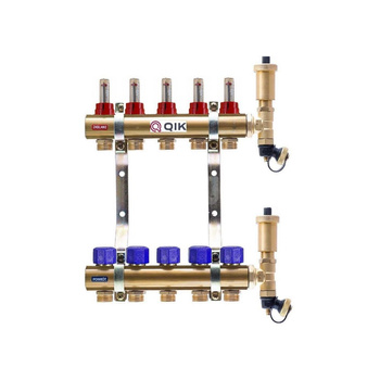 Rozdzielacz do ogrzewania podłogowego QIK STANDARD II TN 10-obieg. mosiądz GW 1'' x GZ 3/4'' + przepływomierz