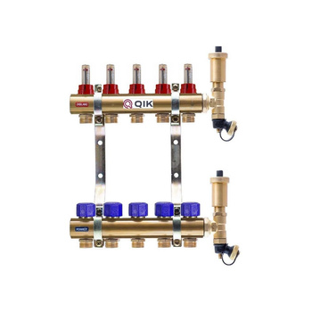 Rozdzielacz do ogrzewania podłogowego QIK STANDARD II TN 14-obieg. mosiądz GW 1'' x GZ 3/4'' + przepływomierz