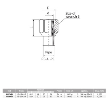 Złącze VALVEX V-Pex, mosiądz, 1/2'' x 12-16 mm (GW x zz), 23 mm