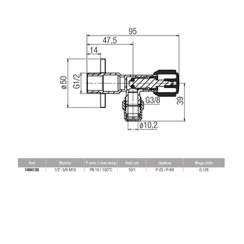 Zawór wodny VALVEX Proff GZ 1/2'' x gz z nakrętką 3/8''