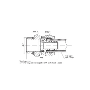 701/B O16xG1/2 Z Złączka wkrętna - nypel z wyjmowaną końcówką do belki rozdzielacza klasa 1/10 5/6 16x2 CuZn-C