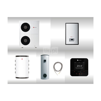 Pompa ciepła powietrze-woda split SAUNIER DUVAL GeniaAir HA 12-5 OS 11.8 kW 400 V + Moduł naścienny HA 12-5 WSB + Zasobnik c.w.u. FEW 400 + Zasobnik buforowy WN RW 100 + Regulator SRC 720 + Moduł komunikacji internetowej SR 940f