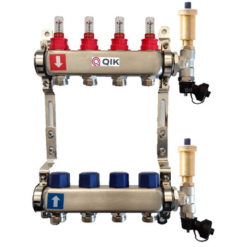 Rozdzielacz do ogrzewania podłogowego QIK STANDARD II 2-obieg. inox GW 1'' x GZ 3/4'' + przepływomierz
