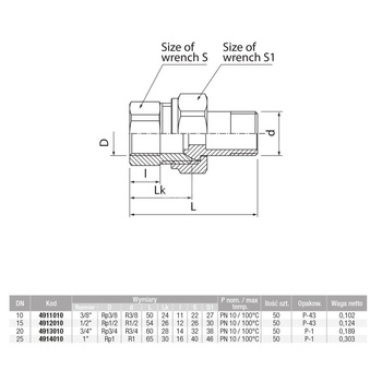 Złączka (śrubunek) prosta śrutowana (wersja długa) VALVEX Twist, 3/4 (GZ x GW)