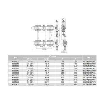 Rozdzielacz hydrauliczny VALVEX Base K4-5 stal nierdzewna, odgałęzień: 5 (3/4''), do CO + zawory termostatyczne