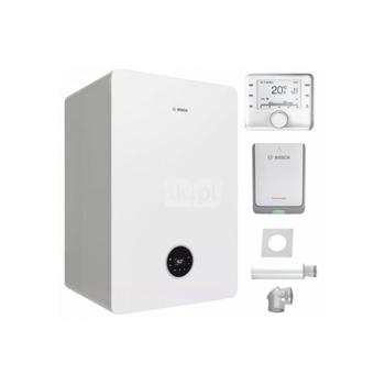 Pakiet - Kocioł gazowy dwufunkcyjny BOSCH TERMOTECHNIKA CONDENS GC5300iWT24/48 kondensacyjny wiszący 22 kW + Czujnik temperatury zewnętrznej + RegulatorCW400 + Zestaw powietrzno-spalinowy szachtowy2581+ Moduł sterowaniaK30RF + Zasobnik c.w.uwbududowany wę