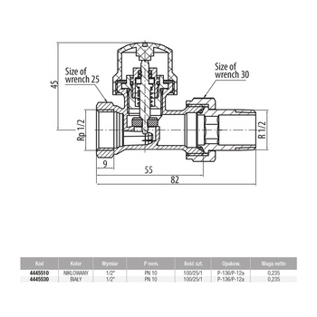 Zawór grzejnikowy VALVEX IRIS prosty, połączenie 1/2'' x 1/2'' biały