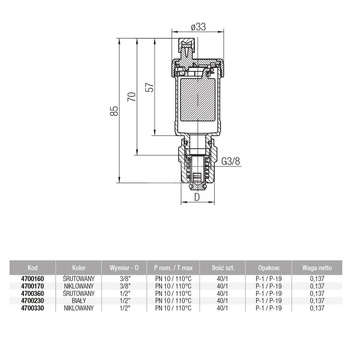 Odpowietrznik automatyczny VALVEX ALFA GZ nikiel fi 3/8''