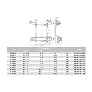 Rozdzielacz hydrauliczny VALVEX Base K1-8 stal nierdzewna, odgałęzień: 8 (1/2''), do CO