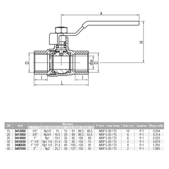 Kurek kulowy do gazu nikl z dźwig. Stal. (DSt) ORION (wersja N-N) 2