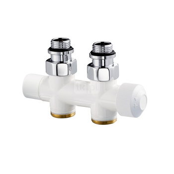 Zawór podwójny Therafix Design, biały, prosty, 1/2", niezbędne złączki FEM24C/FEM24P/FEM24M