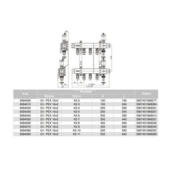 Rozdzielacz hydrauliczny VALVEX Base K2MINI-2 stal niedzewna, odgałęzień: 2 (1/2''), do CO + zawory odcinające