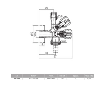 Zawór wodny VALVEX Ergo GZ 1/2'' x przyłącze do węża 3/4''