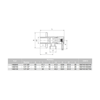 Zawór wodny VALVEX Vega GZ 1/2'' x GZ 3/4''
