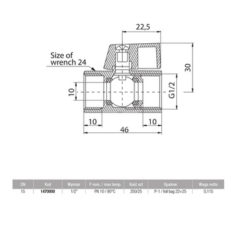Zawór kulowy VALVEX Mini mosiądz chromowany, PN10 1/2'' GW, uchwyt: dźwignia