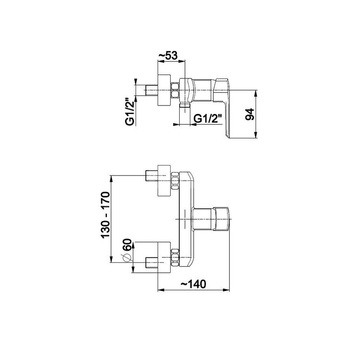 Bateria natryskowa ścienna KFA Armatura AQUAMARYN, kolor chrom