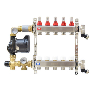 Rozdzielacz ze stali nierdzewnej do ogrzewania podłogowego CS-Rot05 3F, z grupą mieszająco-pompową, z pompą DAB Evosta2 65/130