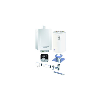 Pakiet - Kocioł gazowy jednofunkcyjny DE DIETRICH MCR3 Evo 24T kondensacyjny wiszący 6.1 - 24.8 kW + RegulatorSMART TC + Zestaw powietrzno-spalinowy szachtowy + Zasobnik c.w.uSRK150MG
